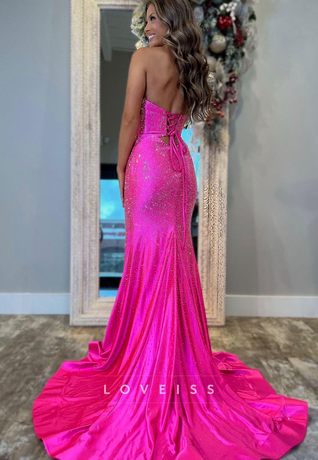 Sweetheart Illusion Sparkly Mermaid Prom Dress