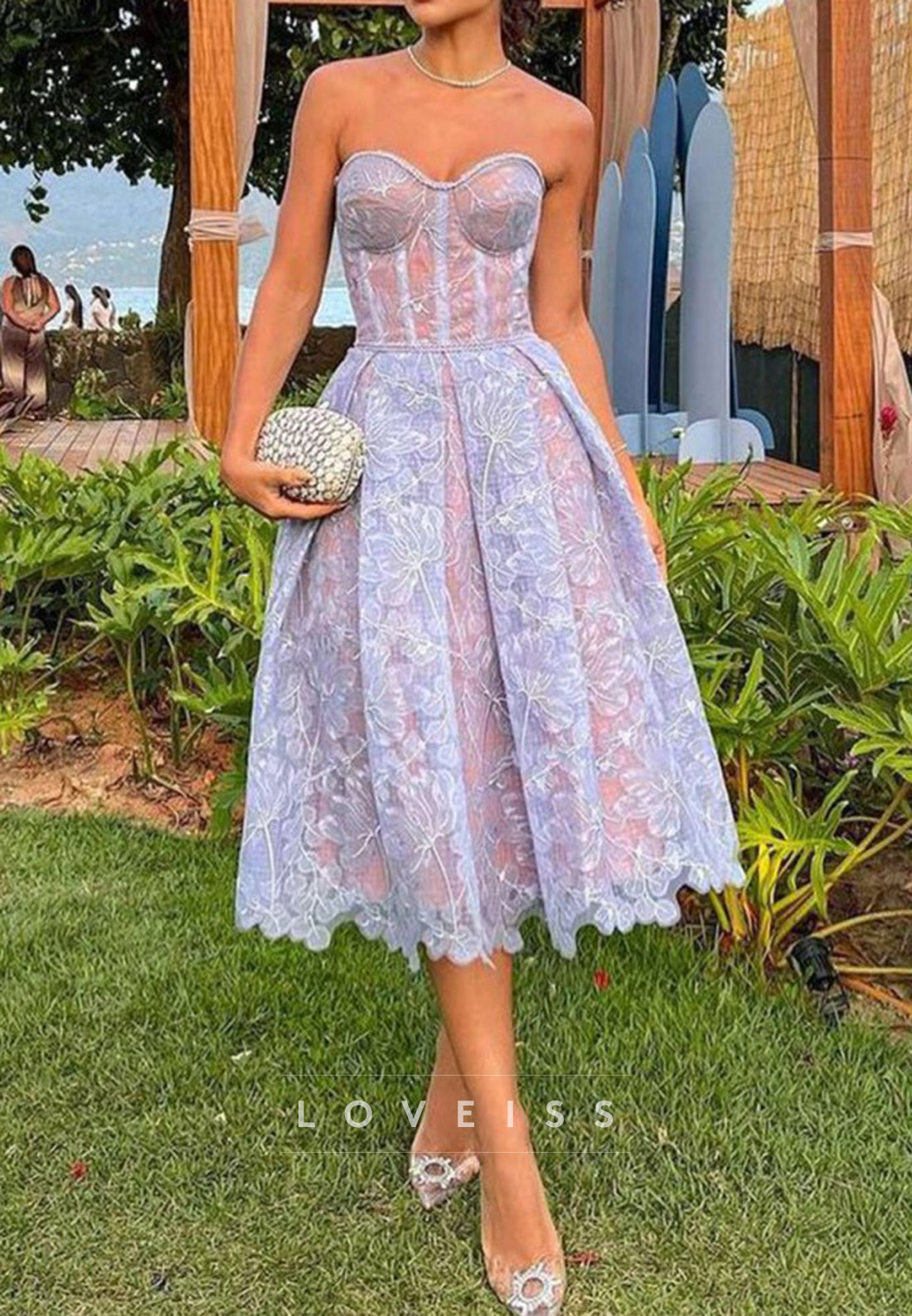 Sweetheart Lace Appliques A-Line Midi Party Homecoming Dress