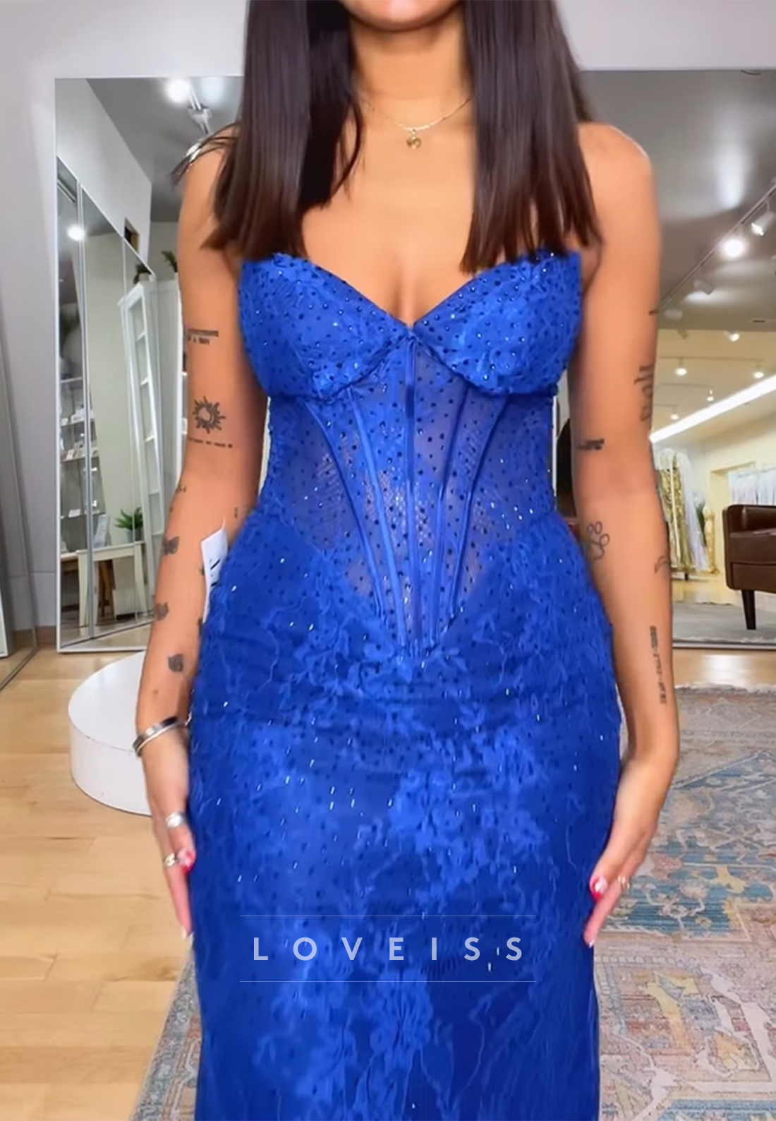 Sweetheart Lace Appliques Sparkly Mermaid Prom Dress