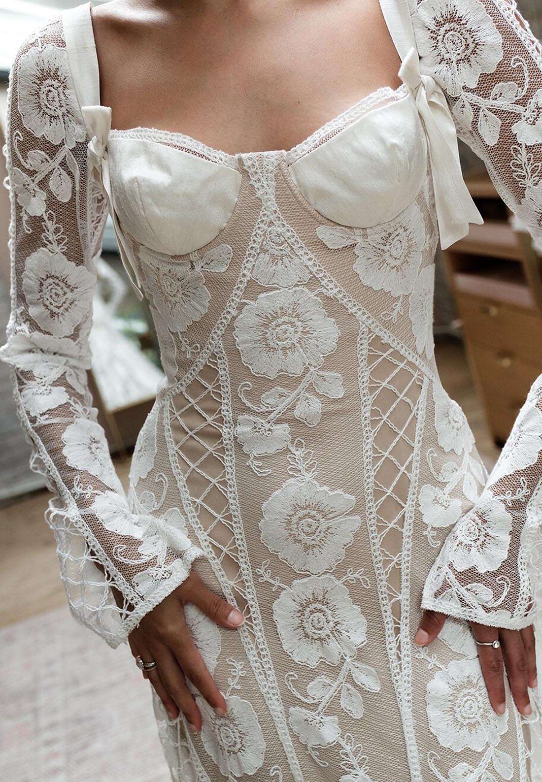 Sweetheart Long Sleeves Appliques Mermaid Boho Wedding Dress