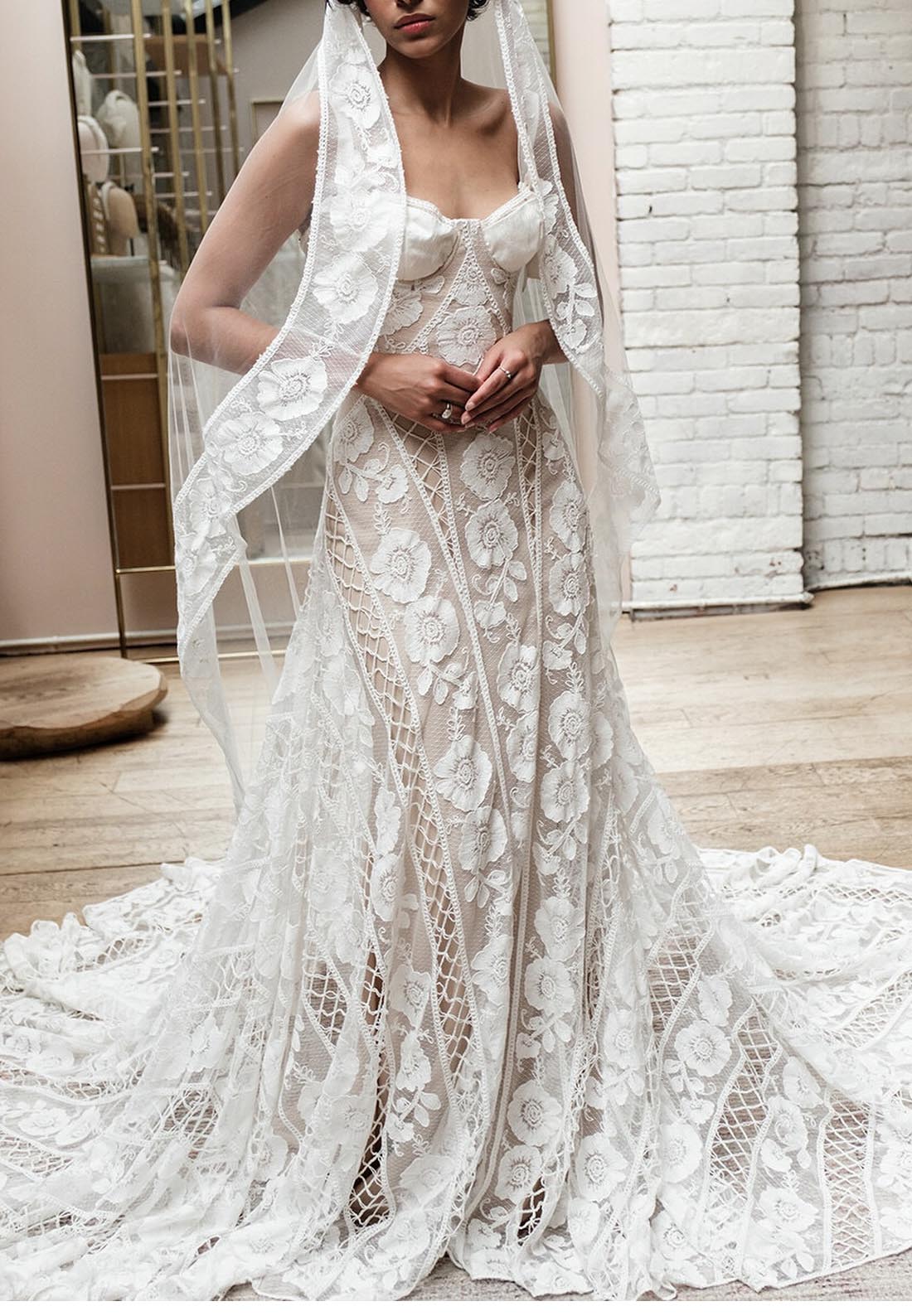 Sweetheart Long Sleeves Appliques Mermaid Boho Wedding Dress