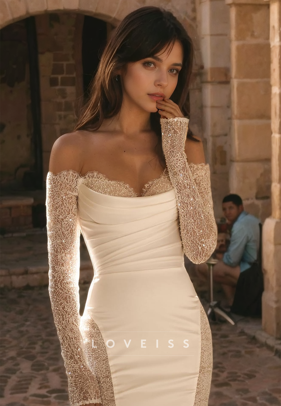 Sweetheart Long Sleeves Appliques Mermaid Wedding Dress