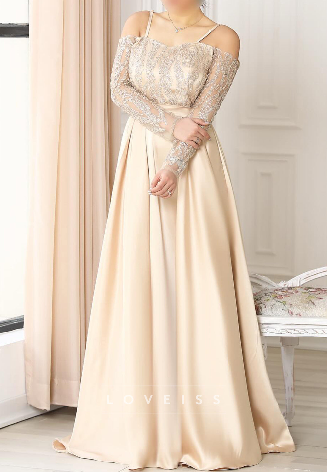 Sweetheart Long Sleeves Beaded Embroidery A-Line Mother of Bride Dress