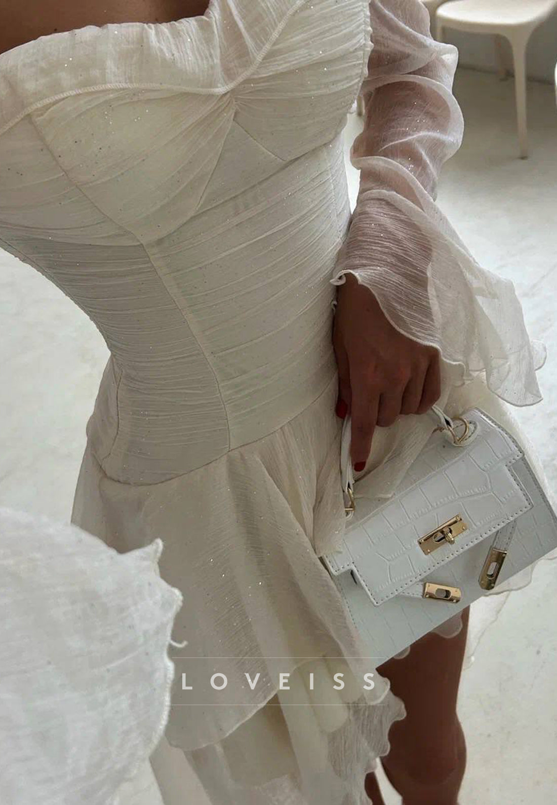 Sweetheart Long Sleeves Chiffon Tiered Ruffled A-Line Party Dress