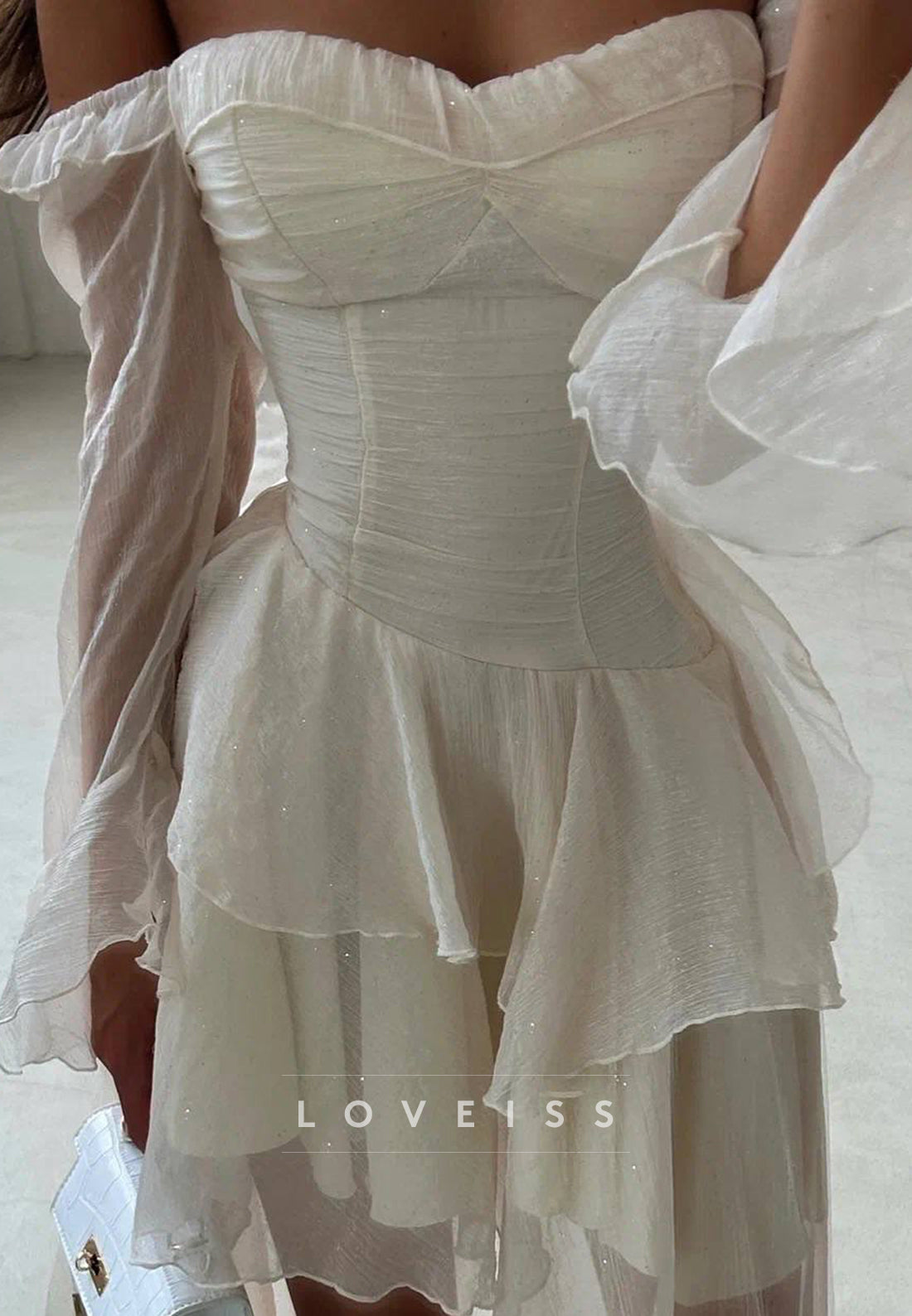 Sweetheart Long Sleeves Chiffon Tiered Ruffled A-Line Party Dress