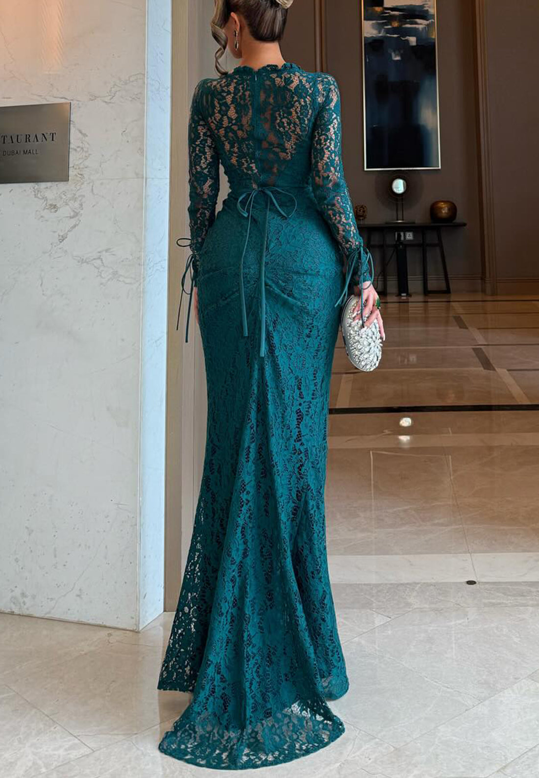 Sweetheart Long Sleeves Floral Lace Appliqes Mermaid Evening Dress