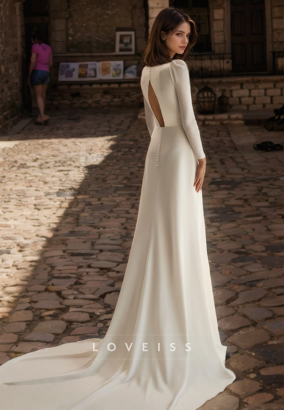 Sweetheart Long Sleeves Illusion Sleek Mermaid Wedding Dress