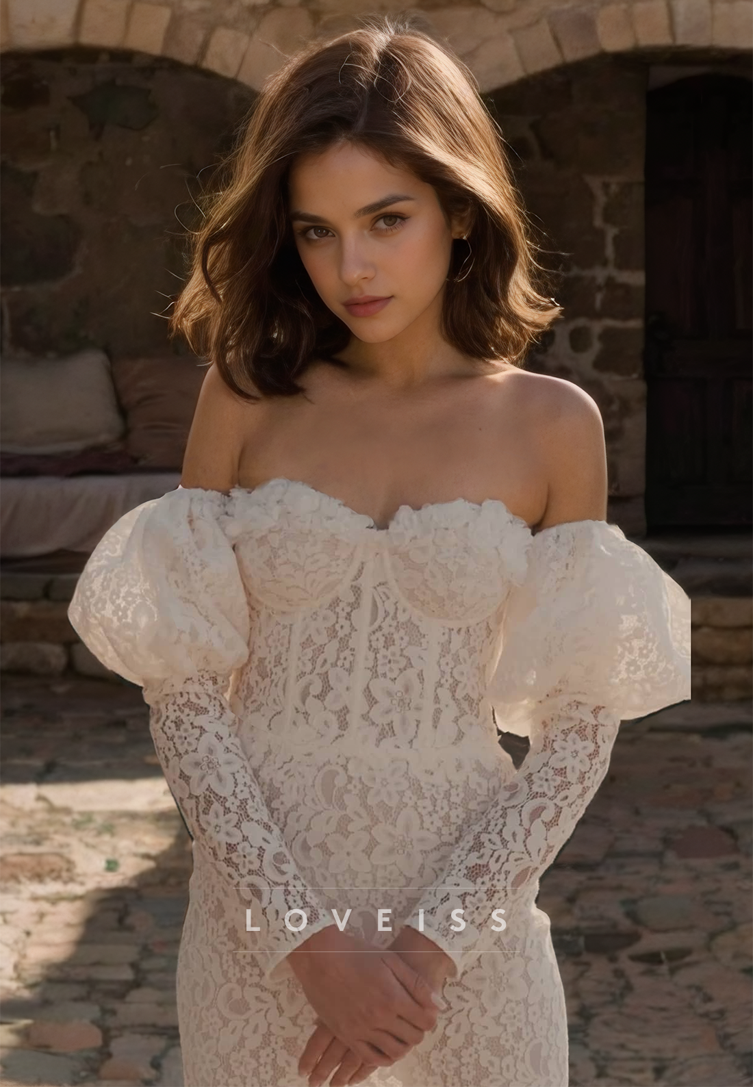 Sweetheart Long Sleeves Lace Appliques High Slit Sheath Beach Wedding Dress