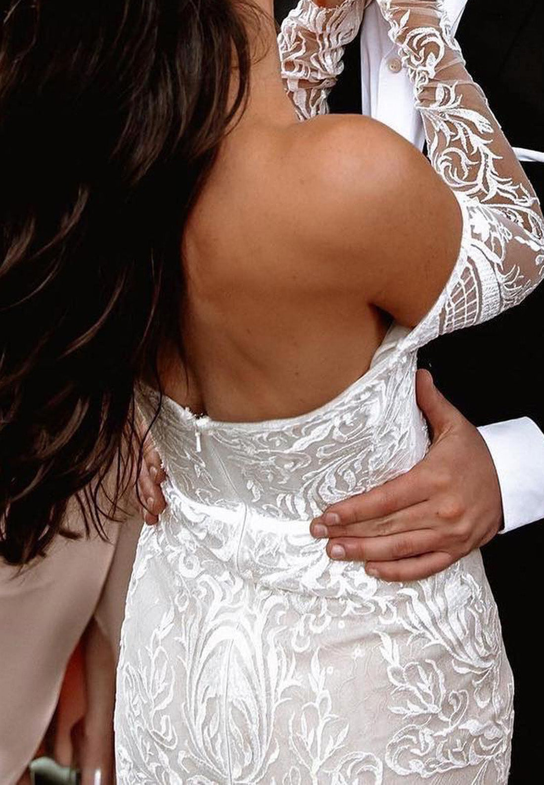 Sweetheart Long Sleeves Lace Appliques Mermaid Boho Wedding Dress
