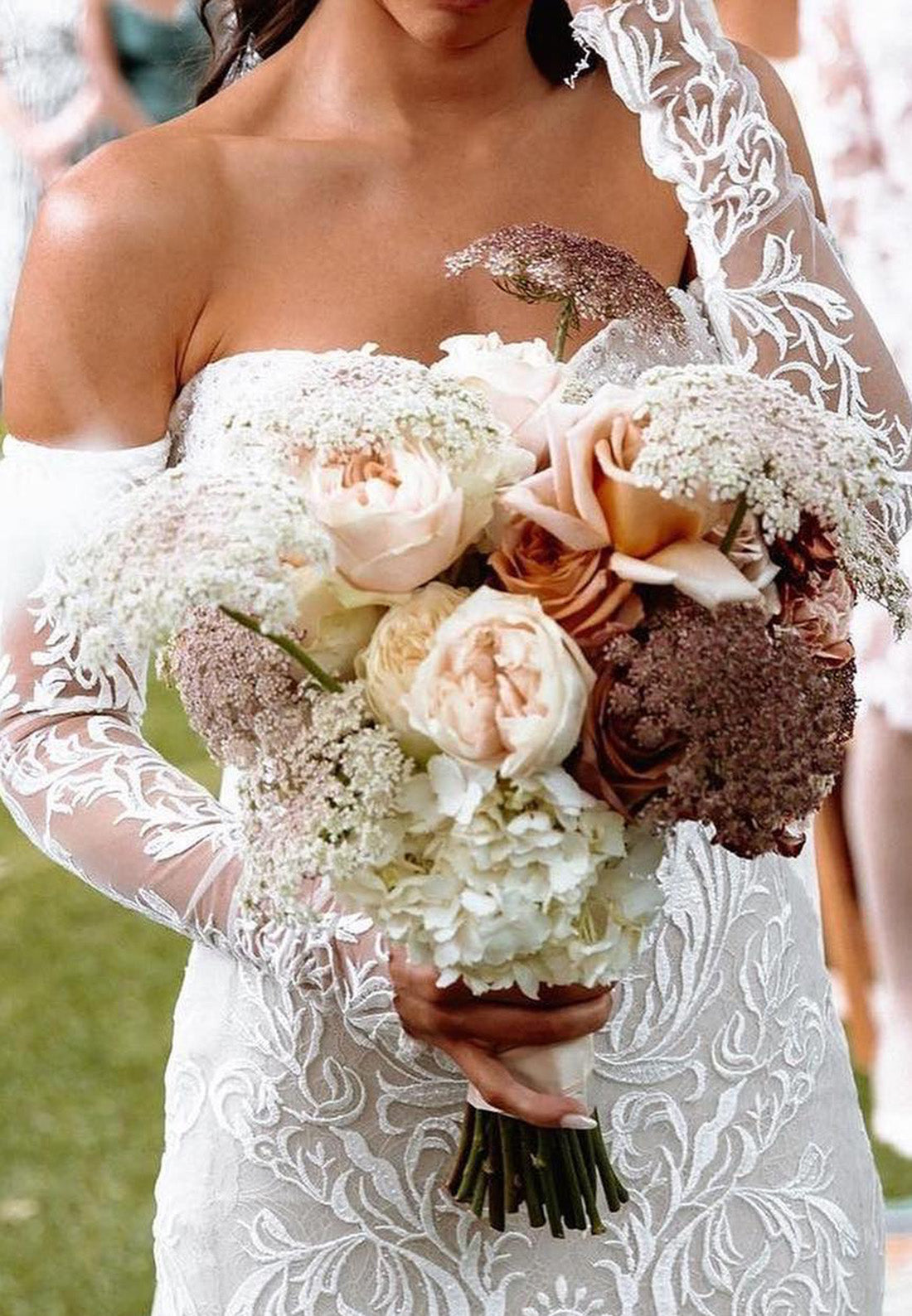 Sweetheart Long Sleeves Lace Appliques Mermaid Boho Wedding Dress