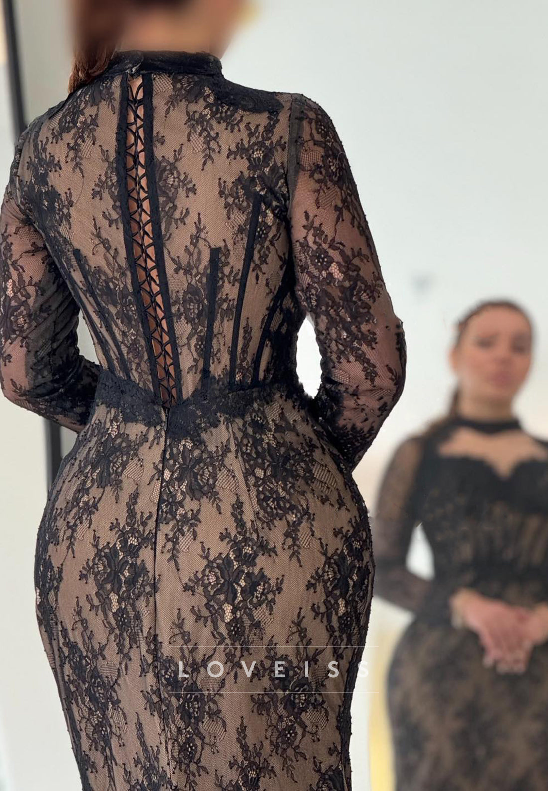 Sweetheart Long Sleeves Lace Appliques Mermaid Evening Dress