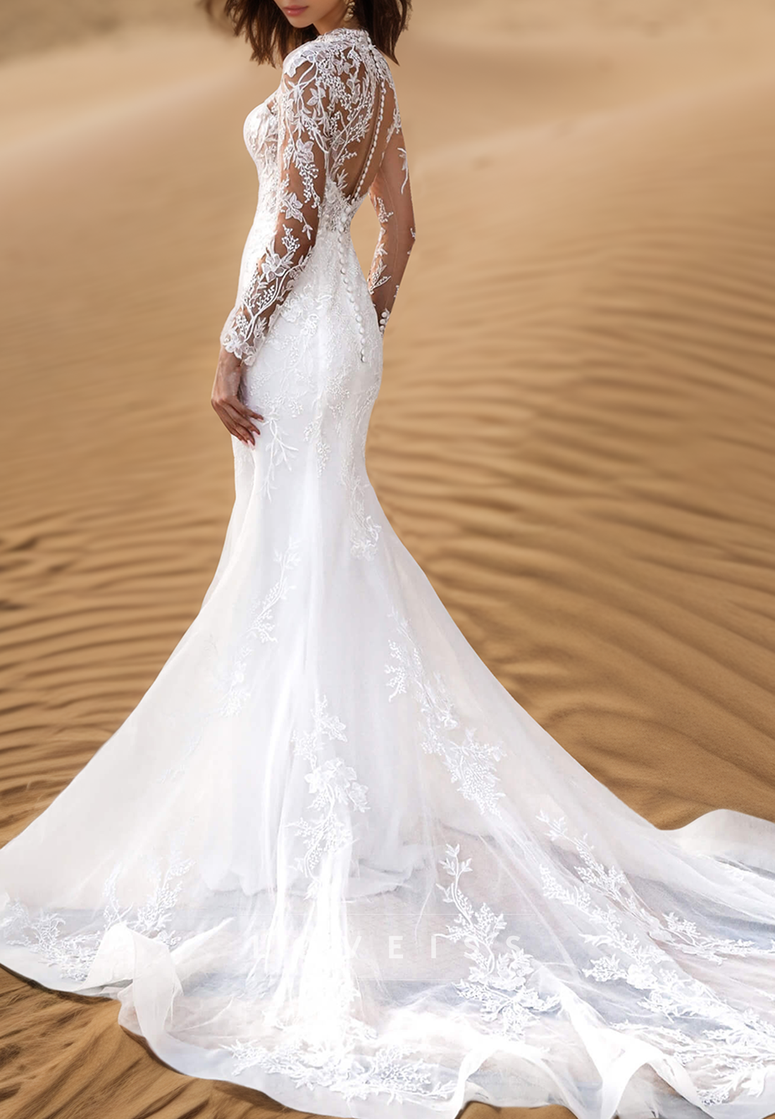 Sweetheart Long Sleeves Lace Appliques Mermaid Wedding Dress