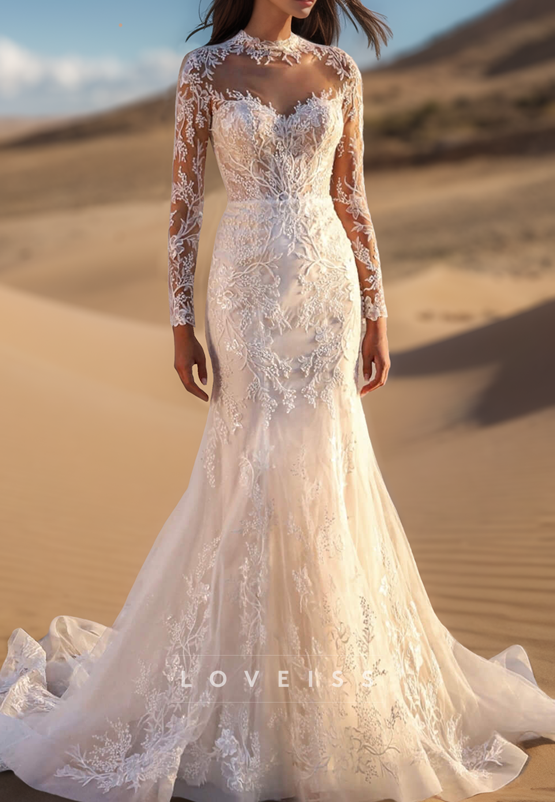 Sweetheart Long Sleeves Lace Appliques Mermaid Wedding Dress