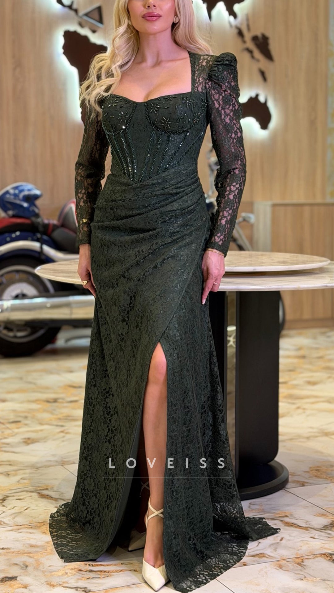 Sweetheart Long Sleeves Lace Appliques Sheath Formal Dress