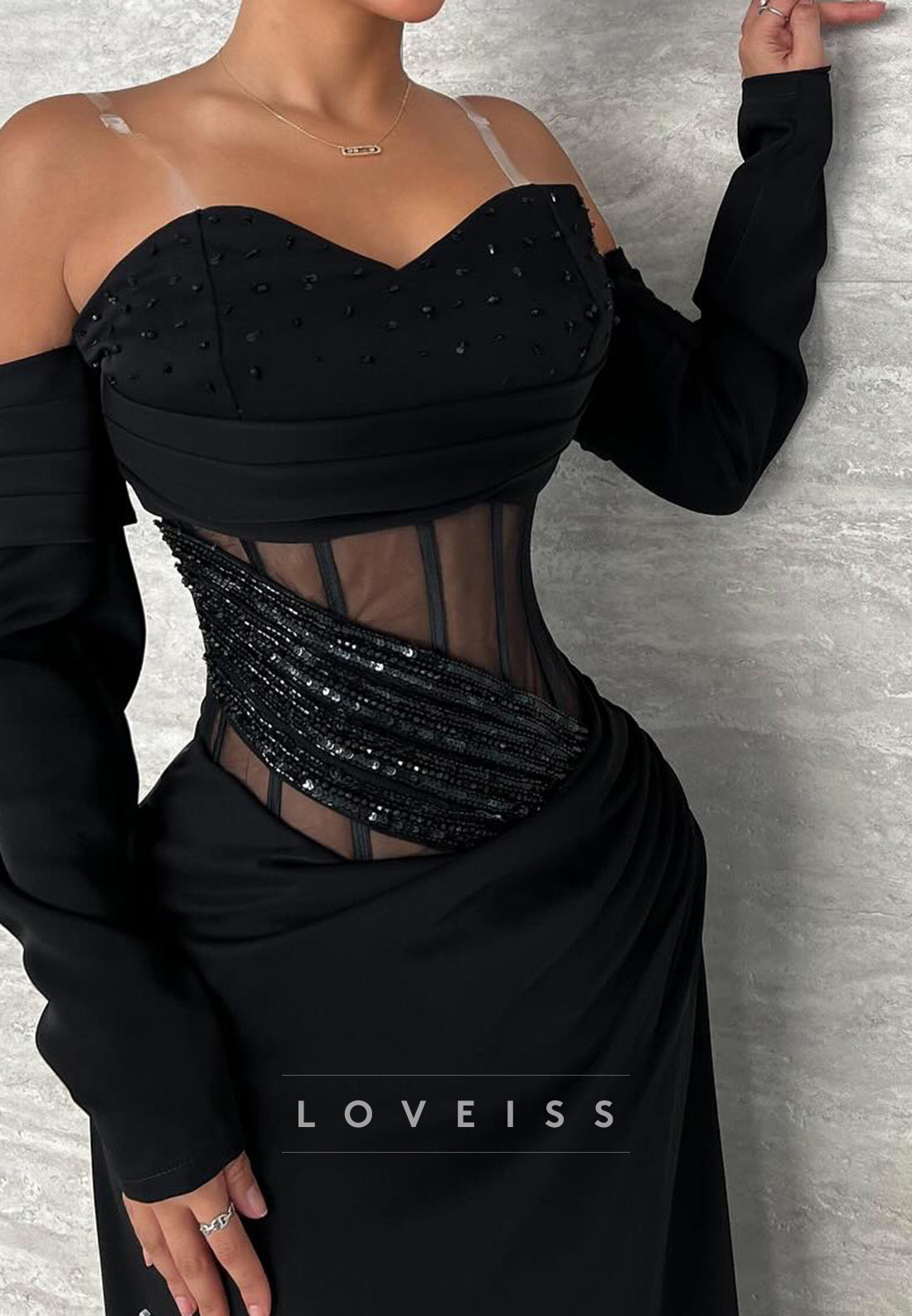 Sweetheart Long Sleeves Mermaid Black Evening Dress