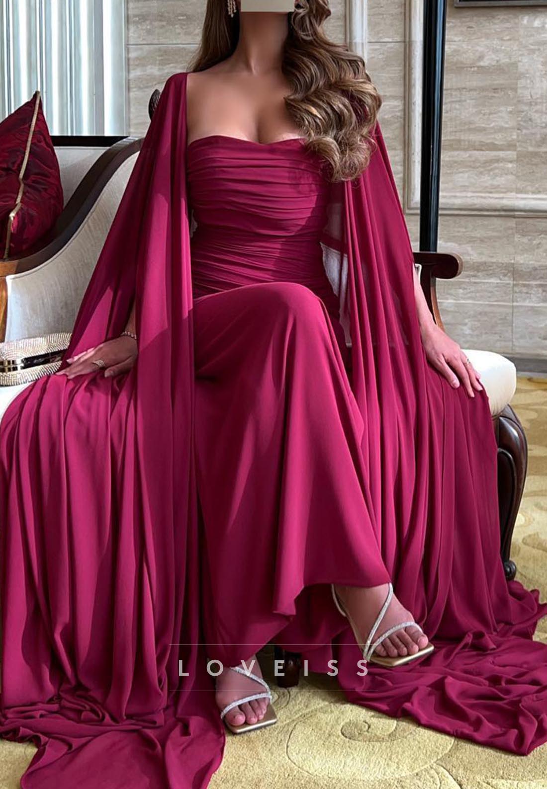 Sweetheart Long Sleeves Pleated Mermaid Formal Dress