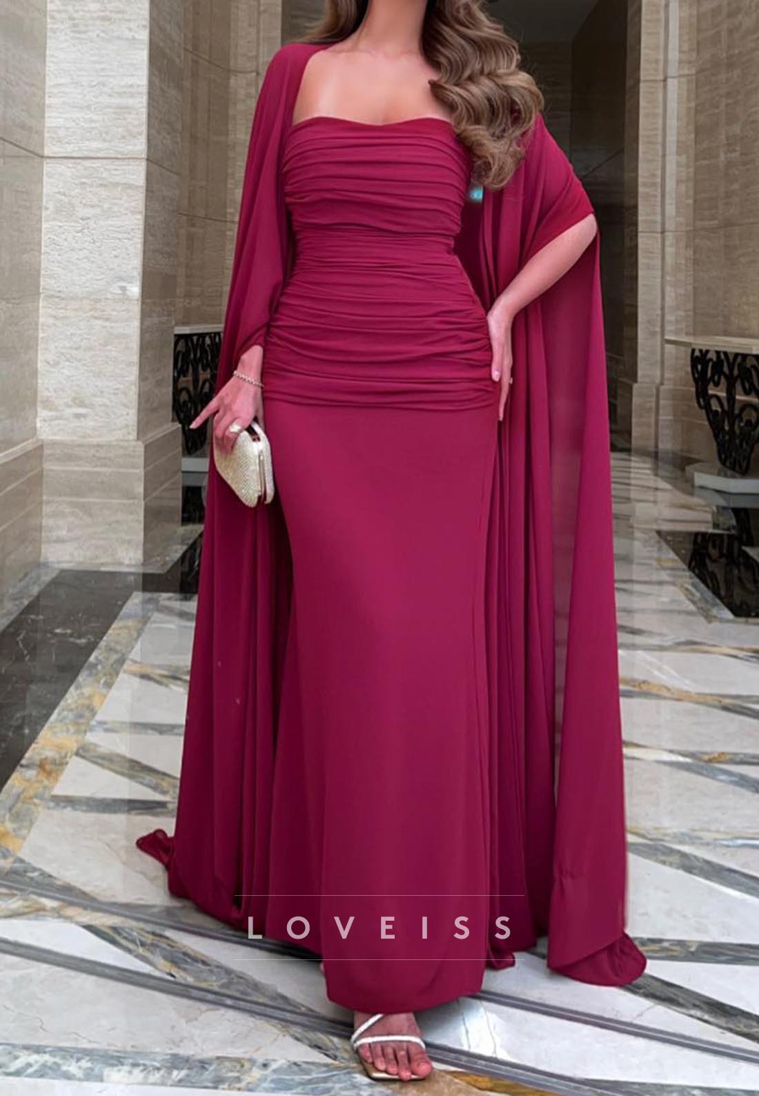 Sweetheart Long Sleeves Pleated Mermaid Formal Dress