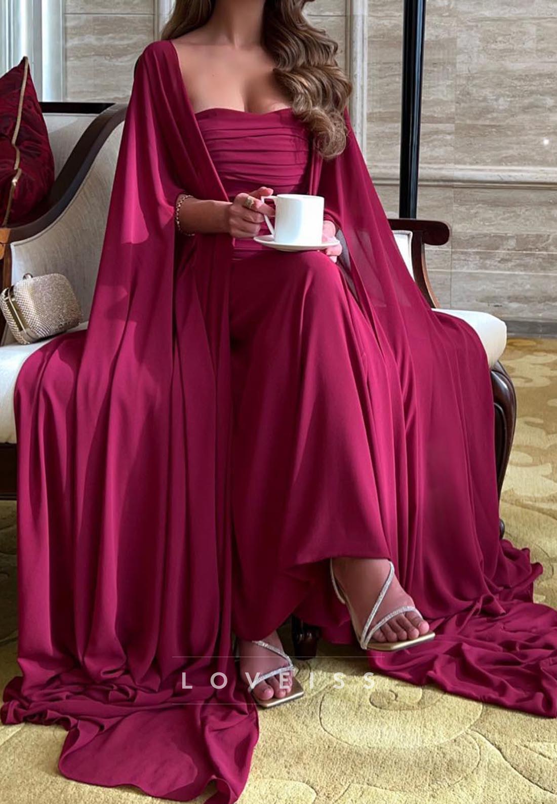 Sweetheart Long Sleeves Pleated Mermaid Formal Dress