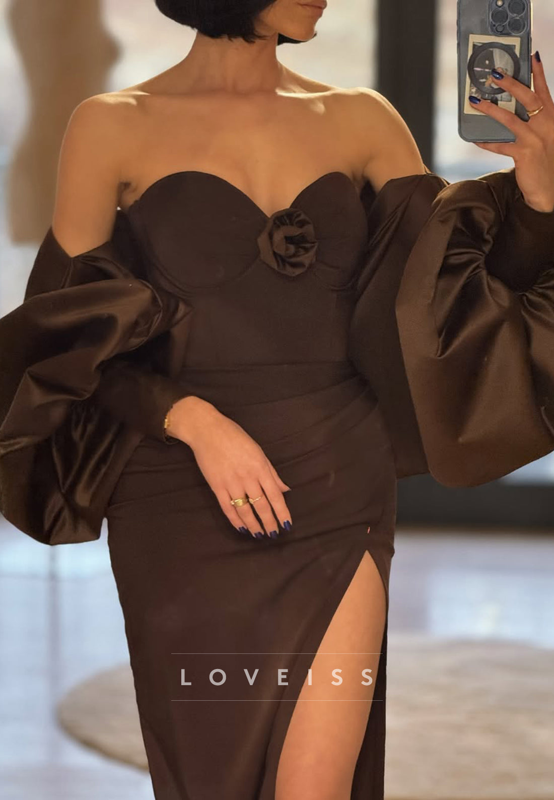 Sweetheart Long Sleeves Pleated Party Dress Sheath Formal Dress