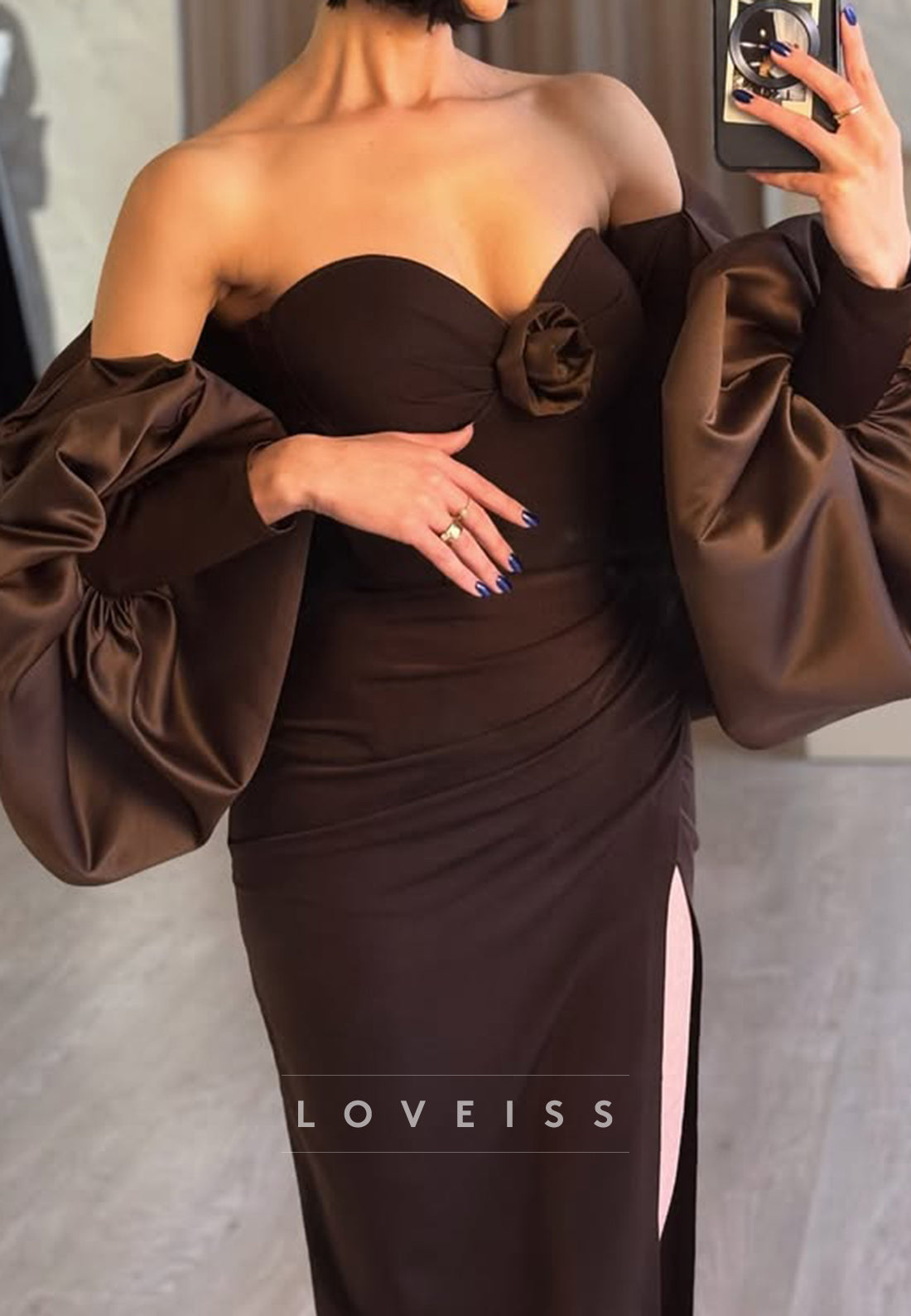 Sweetheart Long Sleeves Pleated Party Dress Sheath Formal Dress