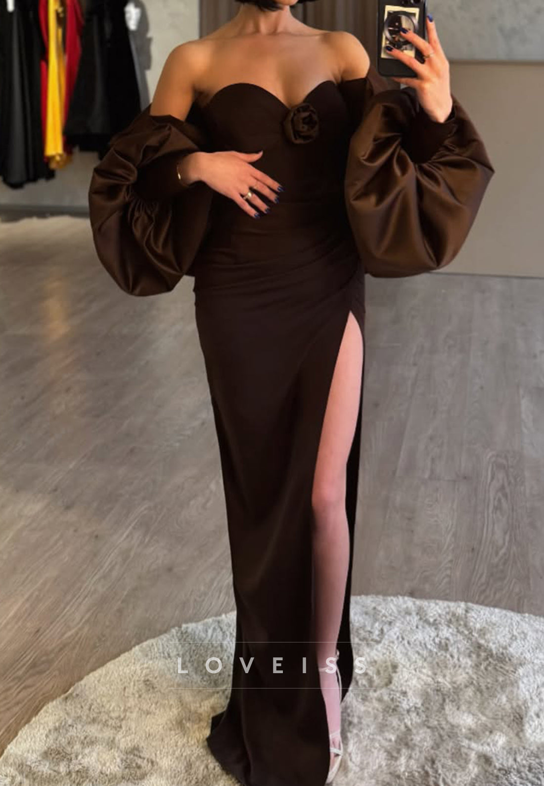 Sweetheart Long Sleeves Pleated Party Dress Sheath Formal Dress