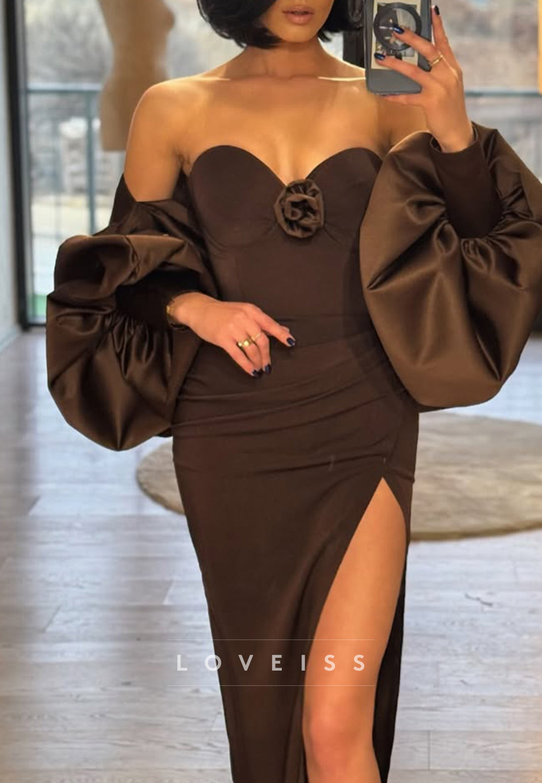 Sweetheart Long Sleeves Pleated Party Dress Sheath Formal Dress