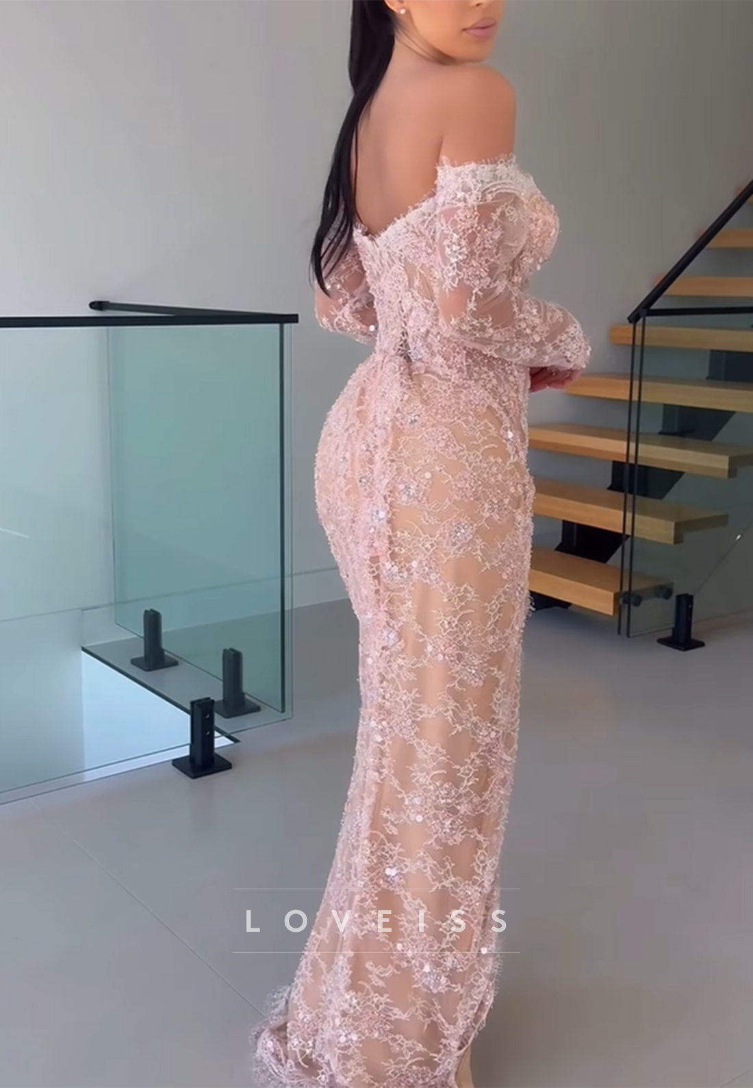 Sweetheart Long Sleeves Sequins Appliques Mermaid Prom Dress