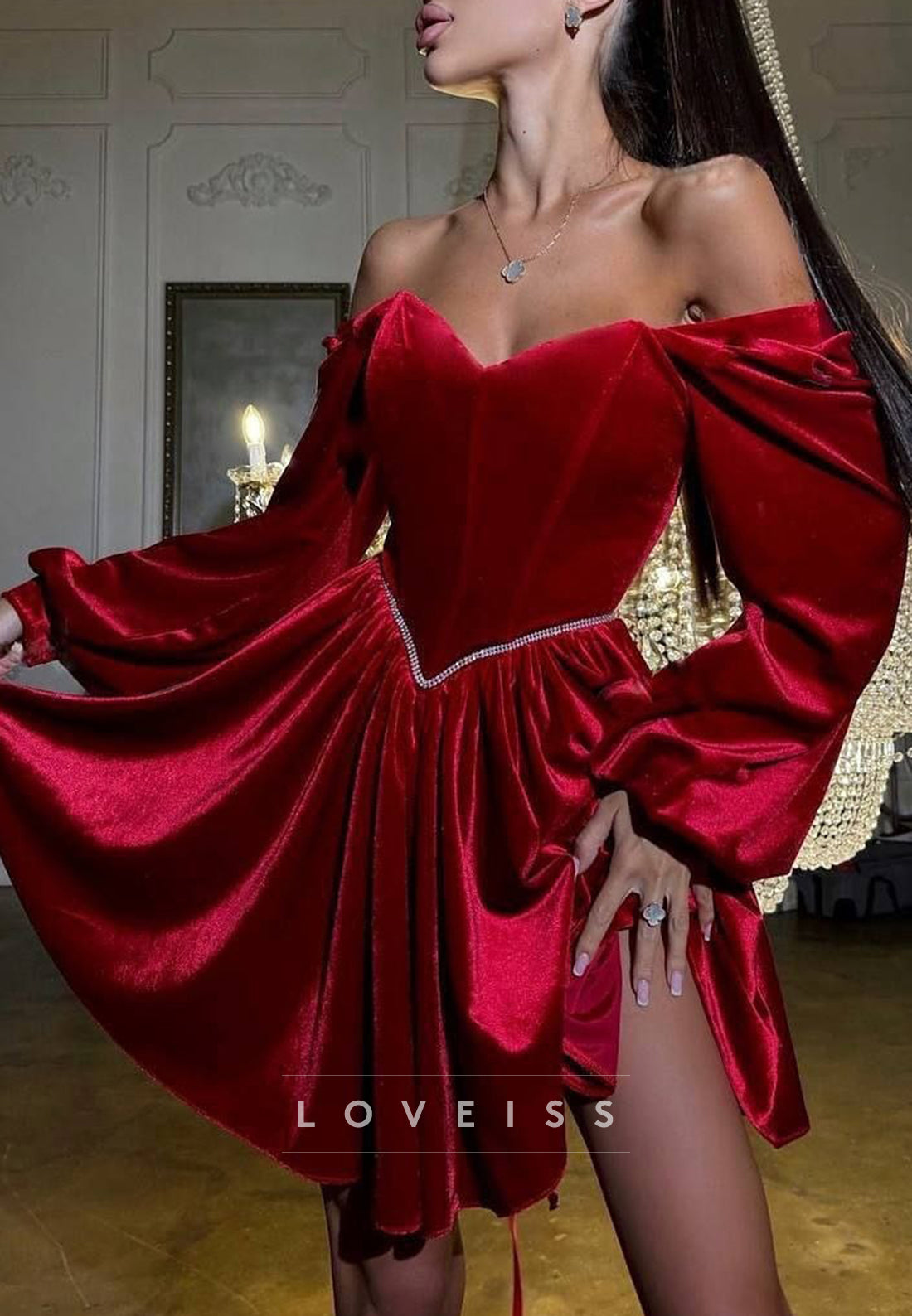 Sweetheart Long Sleeves Velvet A-Line Party Homecoming Dress