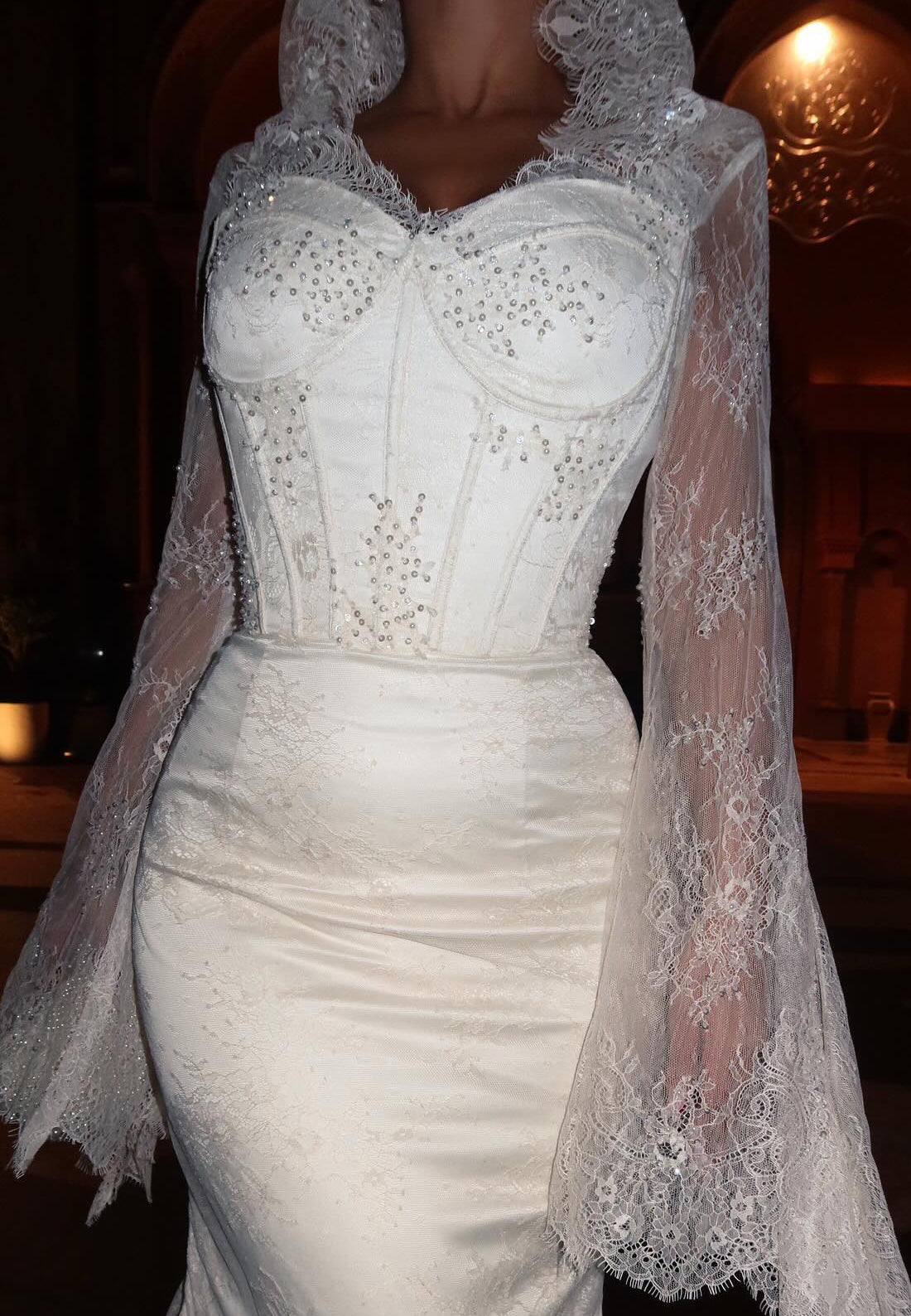 Sweetheart Long Sleevess Appliques Beaded Mermaid Evening Dress