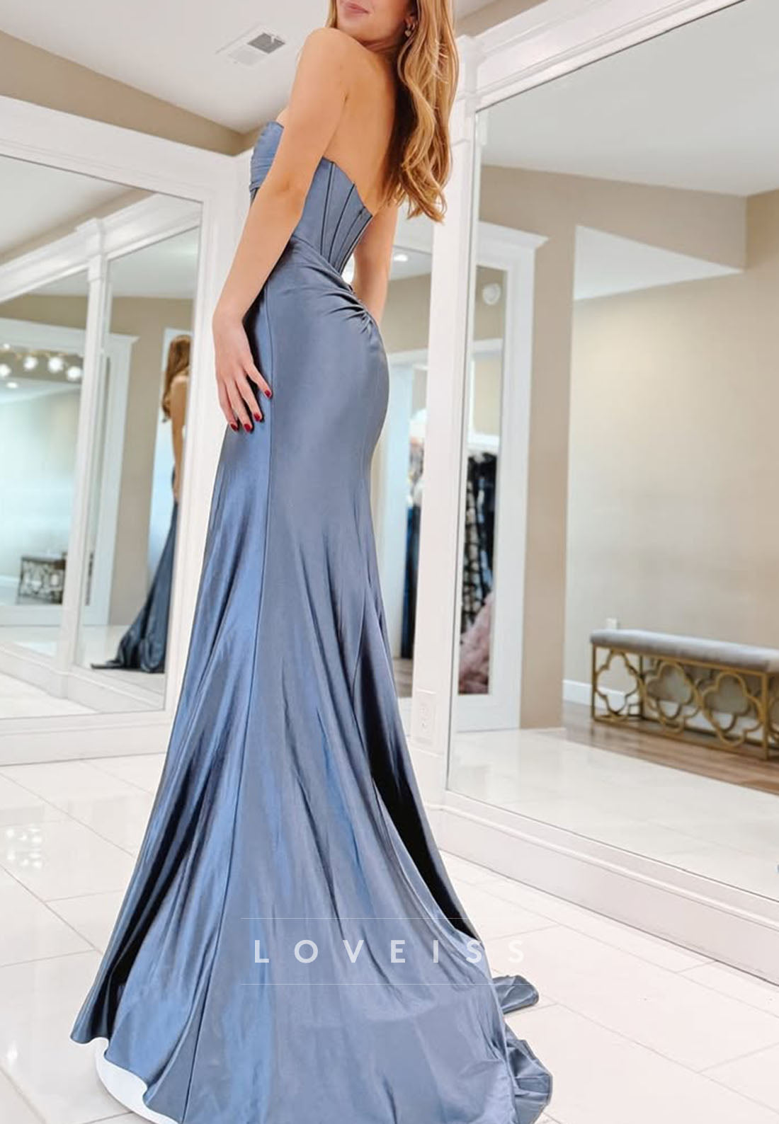 Sweetheart Pleated Illusion Sleek Sheath Prom Dress