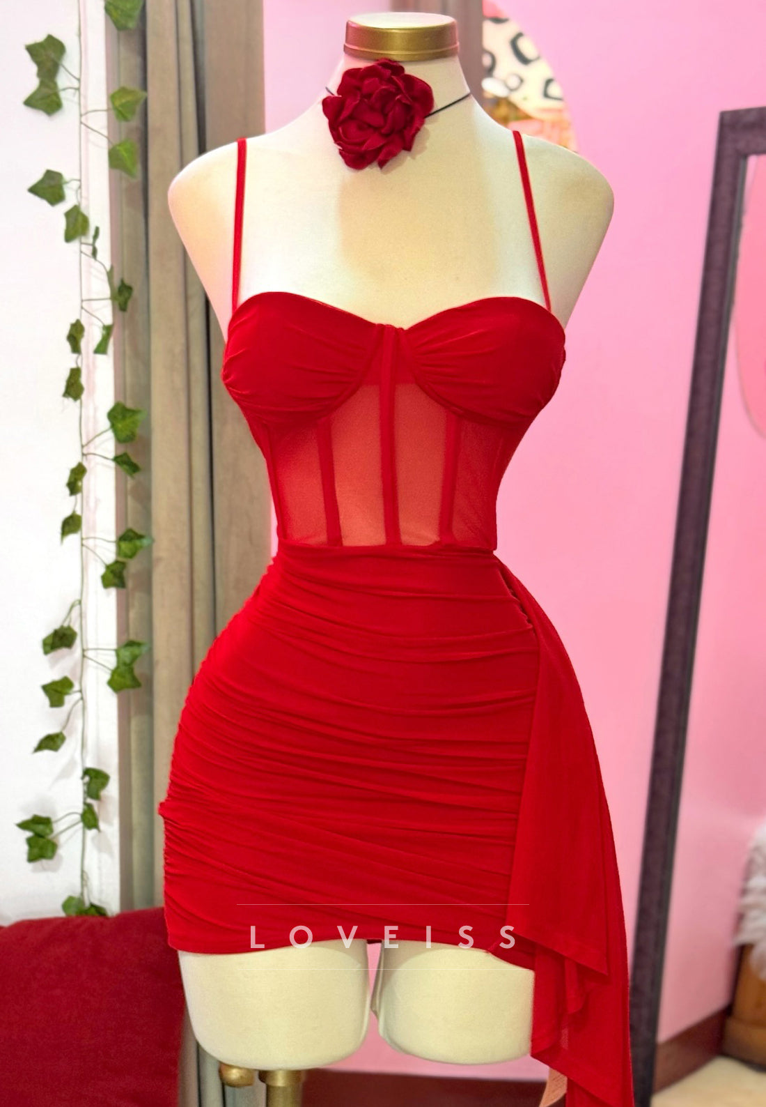 Sweetheart Pleated Spaghetti Straps Sheath Party Homecoming Dress