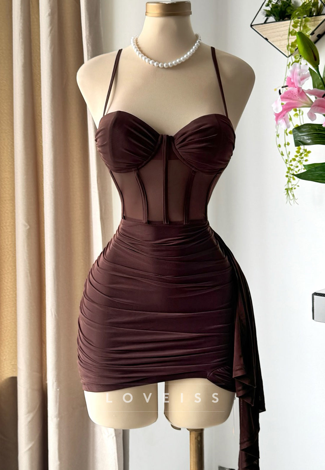 Sweetheart Pleated Spaghetti Straps Sheath Party Homecoming Dress