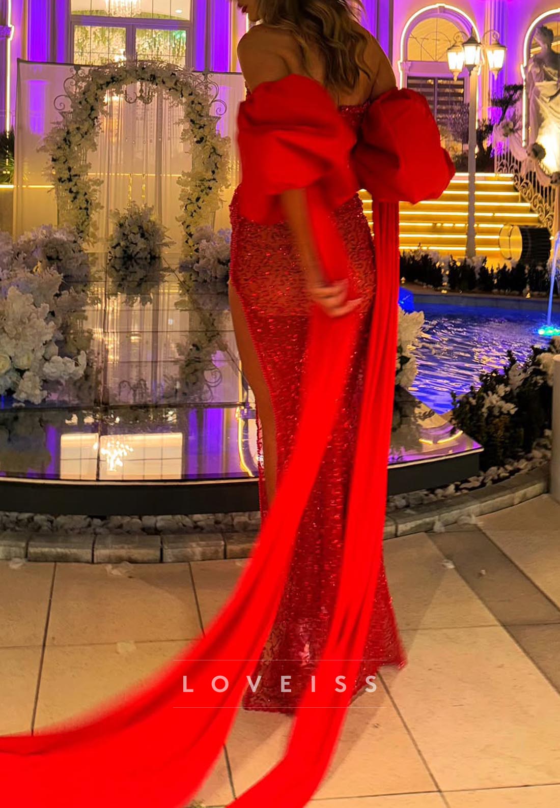 Sweetheart Puff Sleeves Beaded Embroidery Sparkly Sheath Prom Dress