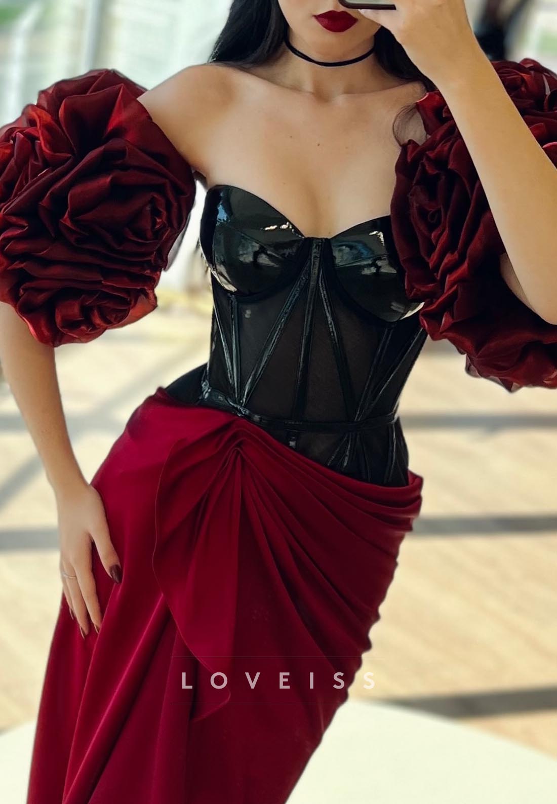Sweetheart Puff Sleeves Ruched Mermaid Evening Dress