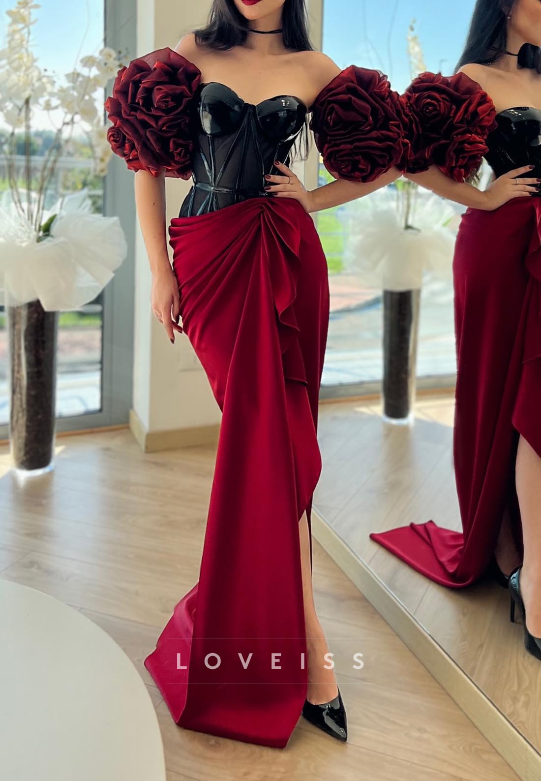 Sweetheart Puff Sleeves Ruched Mermaid Evening Dress