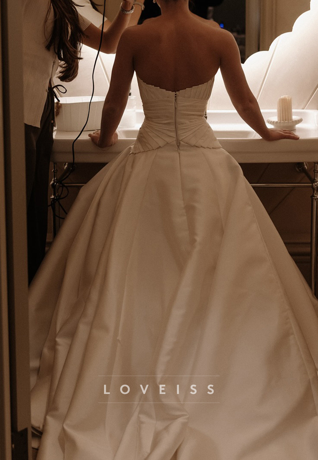 Sweetheart Satin Pleated Sleek A-Line Wedding Dress