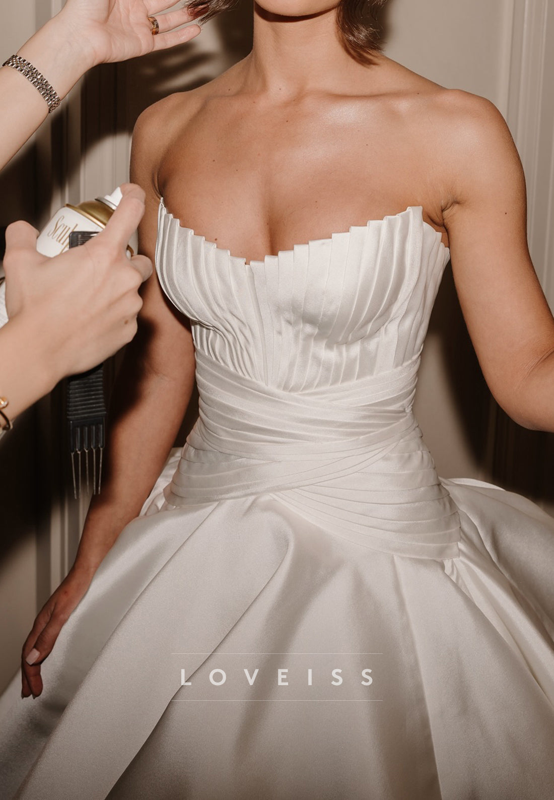 Sweetheart Satin Pleated Sleek A-Line Wedding Dress