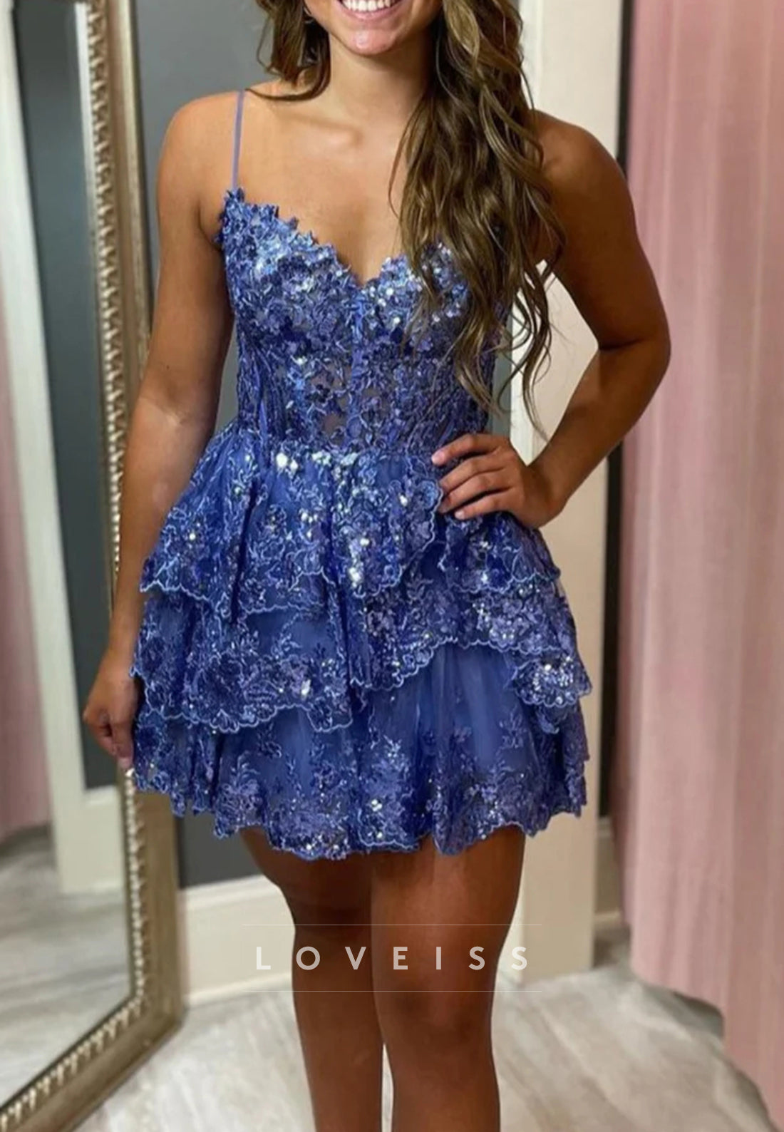 Sweetheart Sequins Appliques Tiered A-Line Party Homecoming Dress