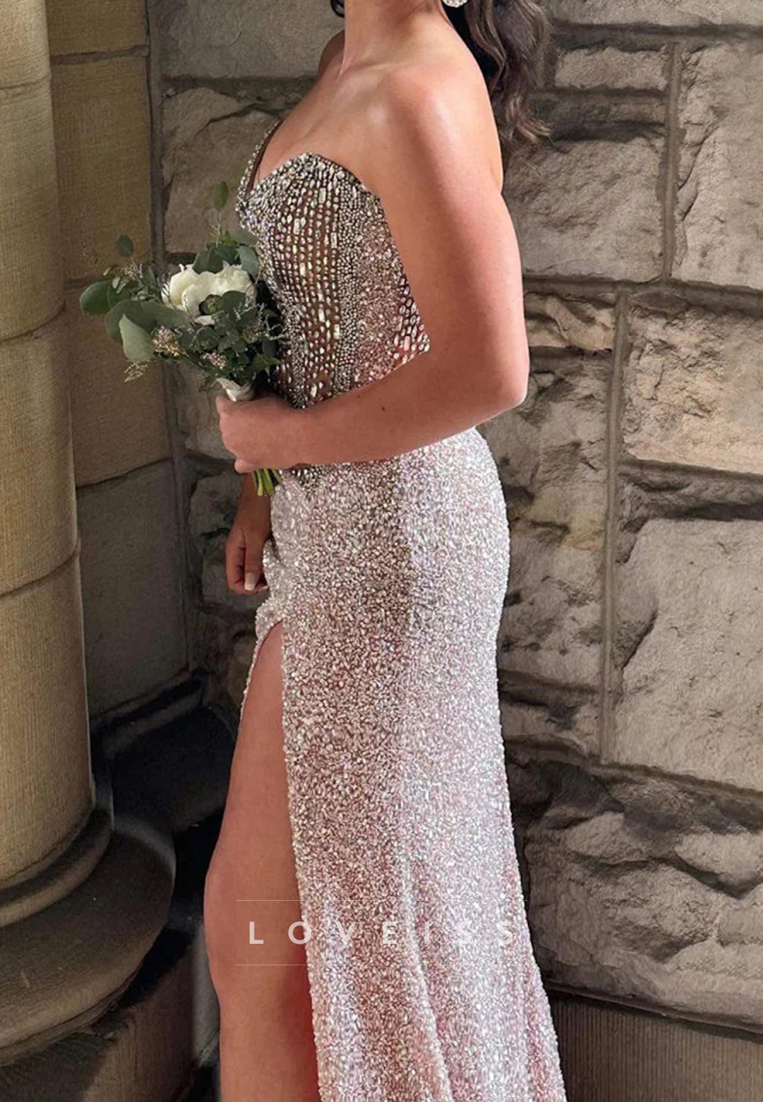 Sweetheart Sequins Beaded Sparkly Sheath Prom Dress
