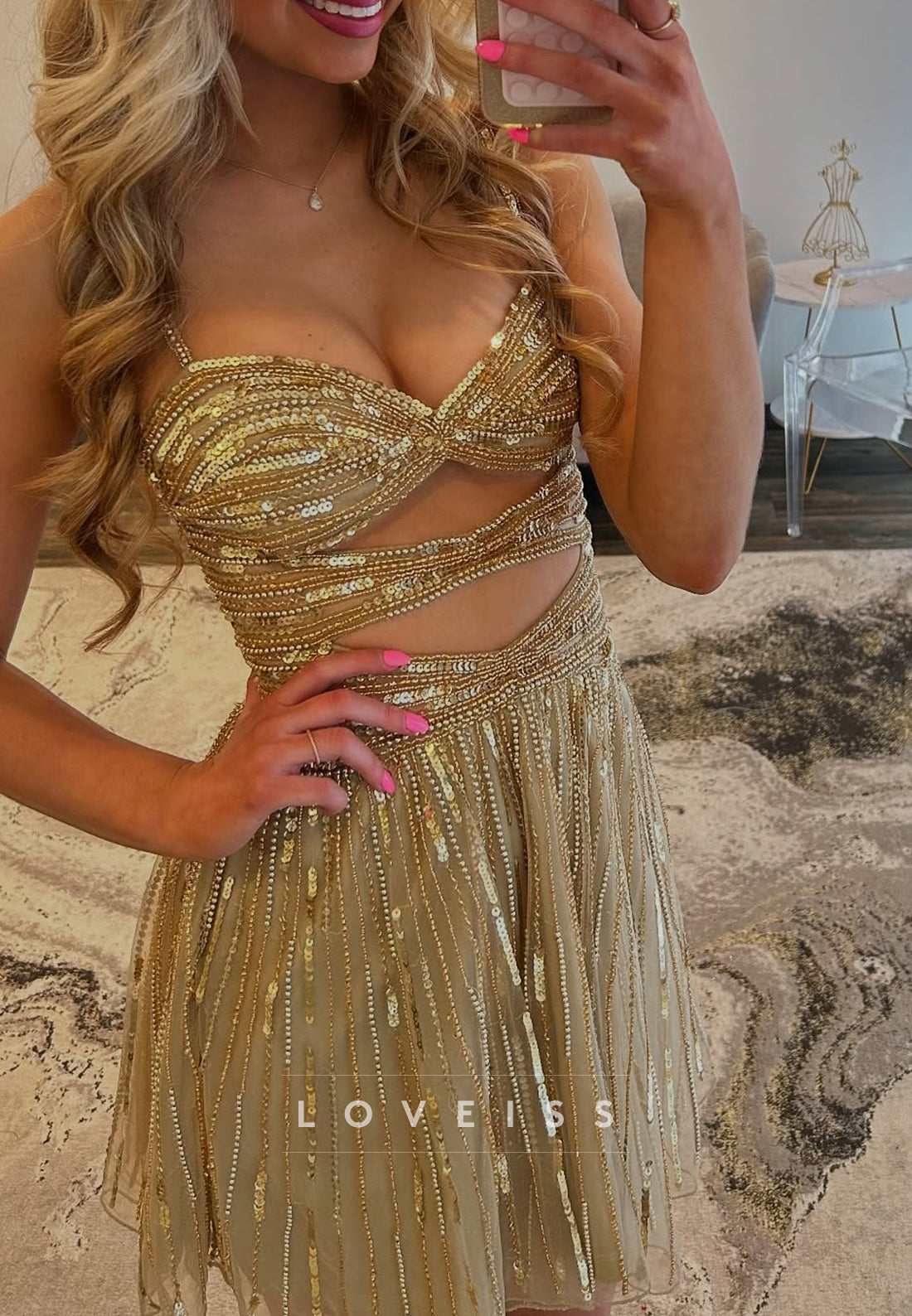 Sweetheart Sequins Illusion Sparkly A-Line Homecoming Dress