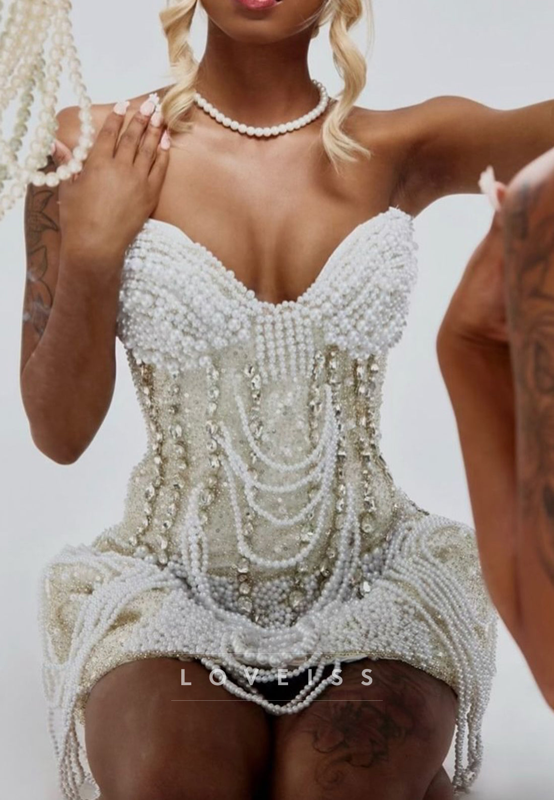 Sweetheart Sequins Pearl Beaded Sheath Party Homecoming Dress