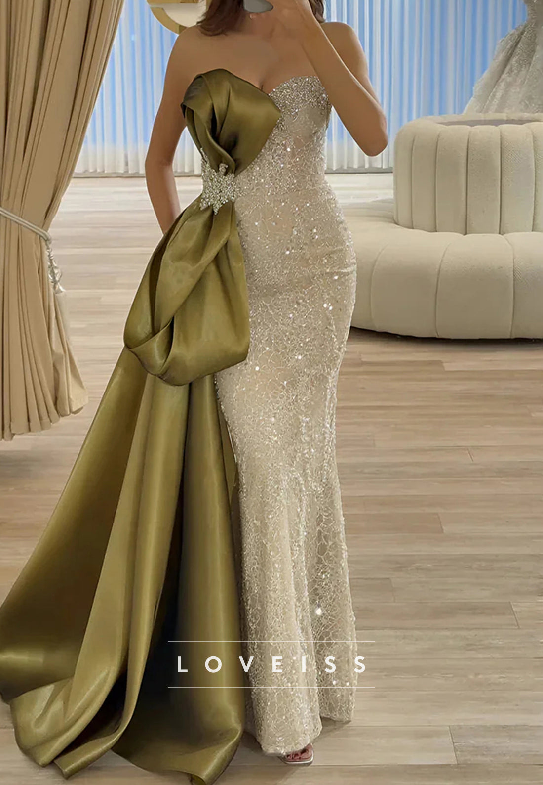 Sweetheart Sequins Sleeveless Sparkly Mermaid Evening Dress