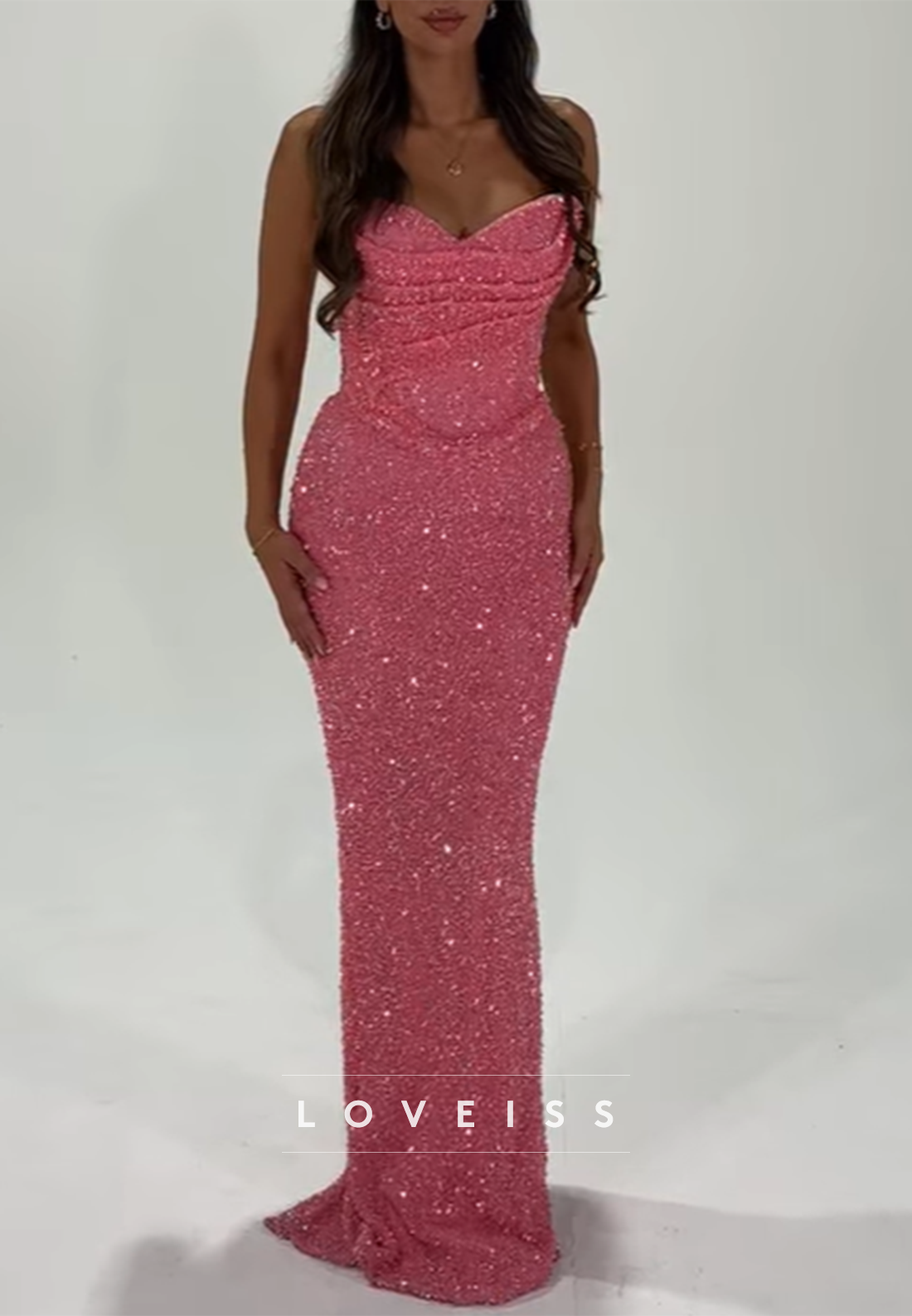 Sweetheart Sequins Sleeveless Sparkly Mermaid Prom Dress