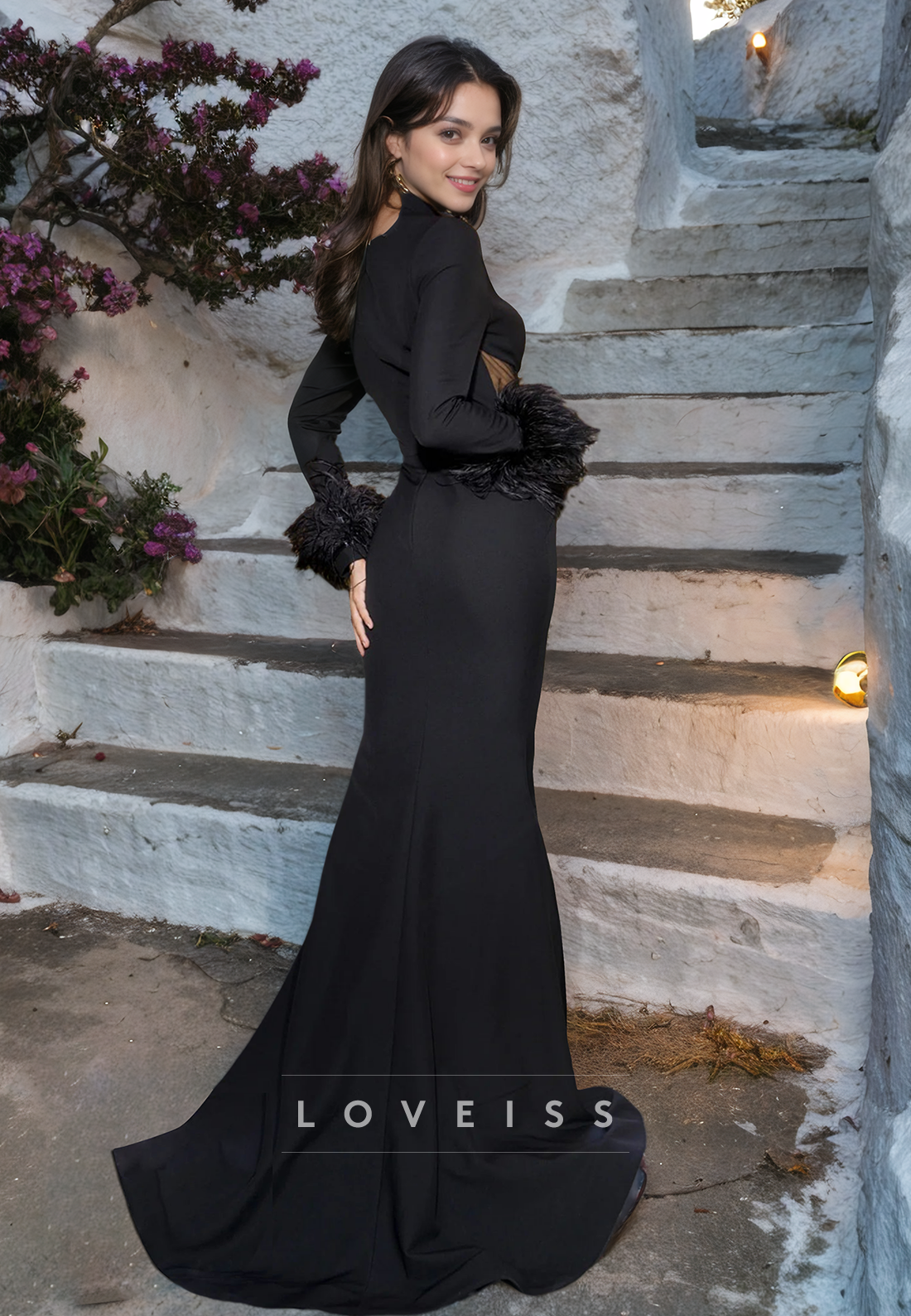 Sweetheart Sheer Side Slit Long Sleeves Sheath Party Dress