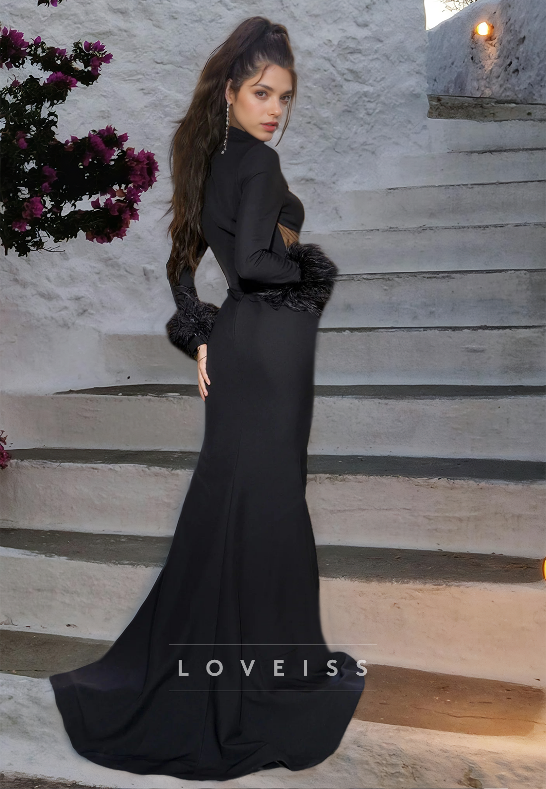 Sweetheart Sheer Side Slit Long Sleeves Sheath Party Dress