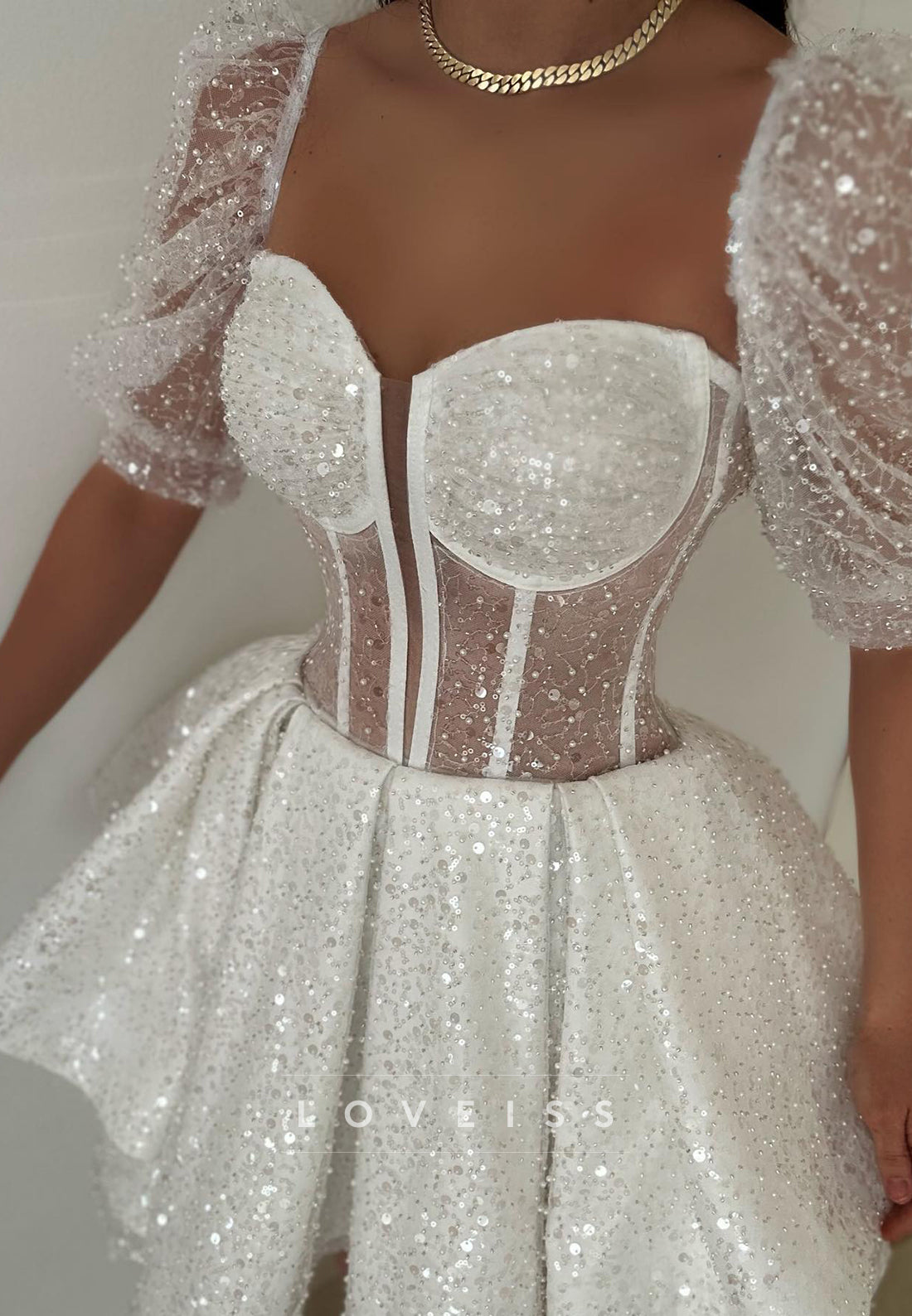 Sweetheart Short Sleeves Sequins A-Line Party Homecoming Dress