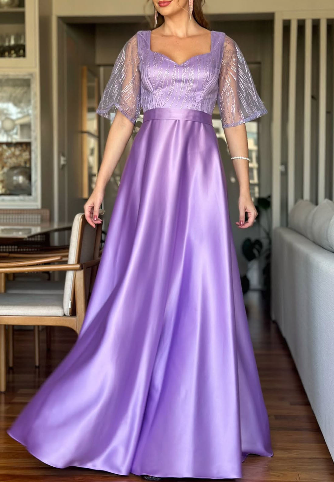 Sweetheart Short Sleeves Sleek Pleated A-Line Mother of Bride Dress