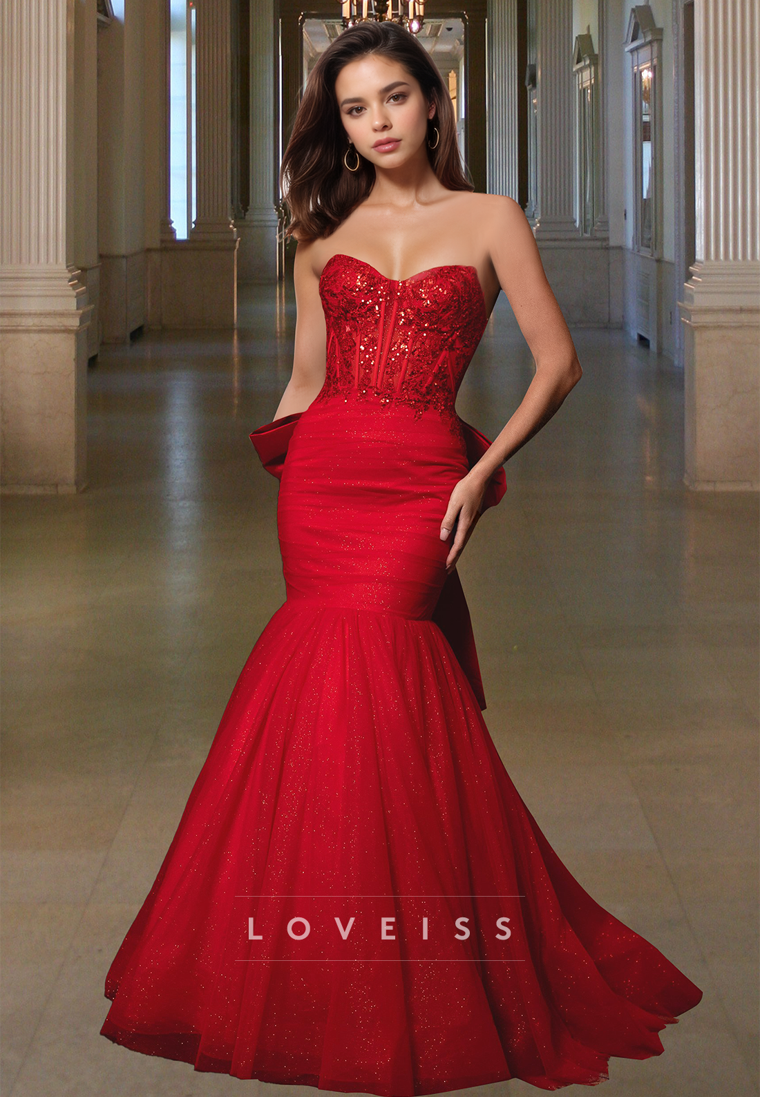 Sweetheart Sleeveless Appliques Pleated Mermaid Prom Dress Loveiss Sweetheart Sleeveless Appliques Pleated Mermaid Prom Dress Loveiss