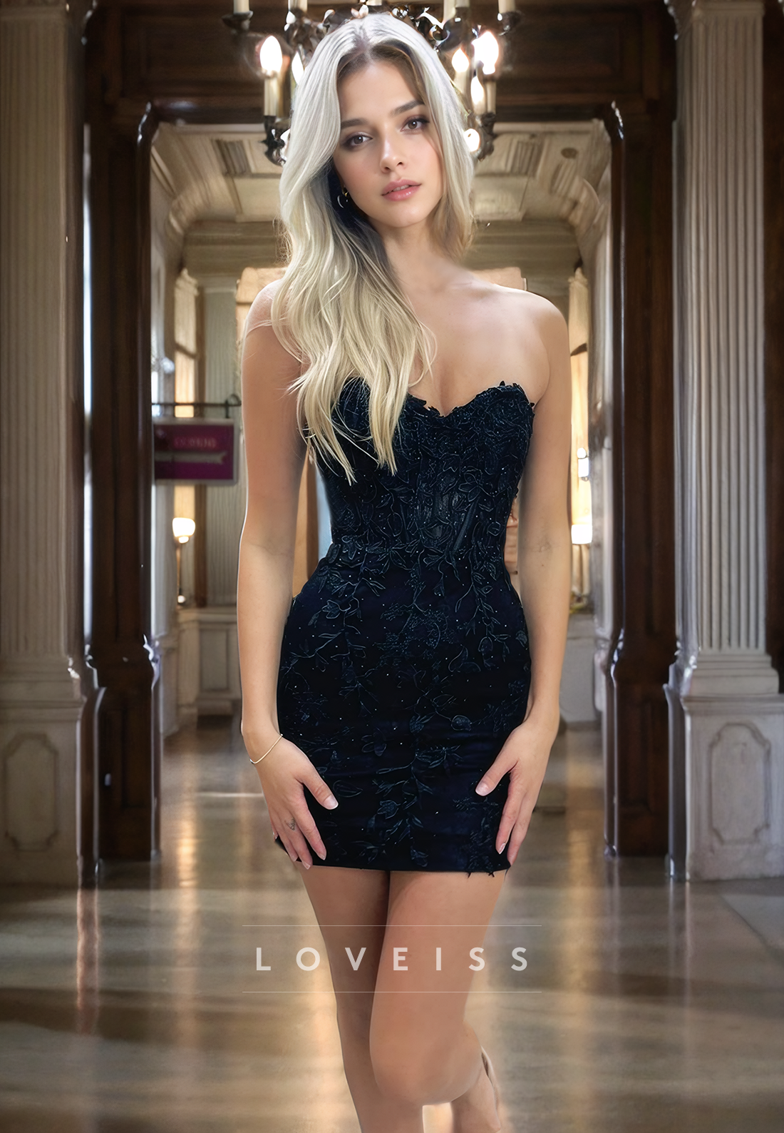 Sweetheart Sleeveless Appliques Sheath Short Homecoming Dress