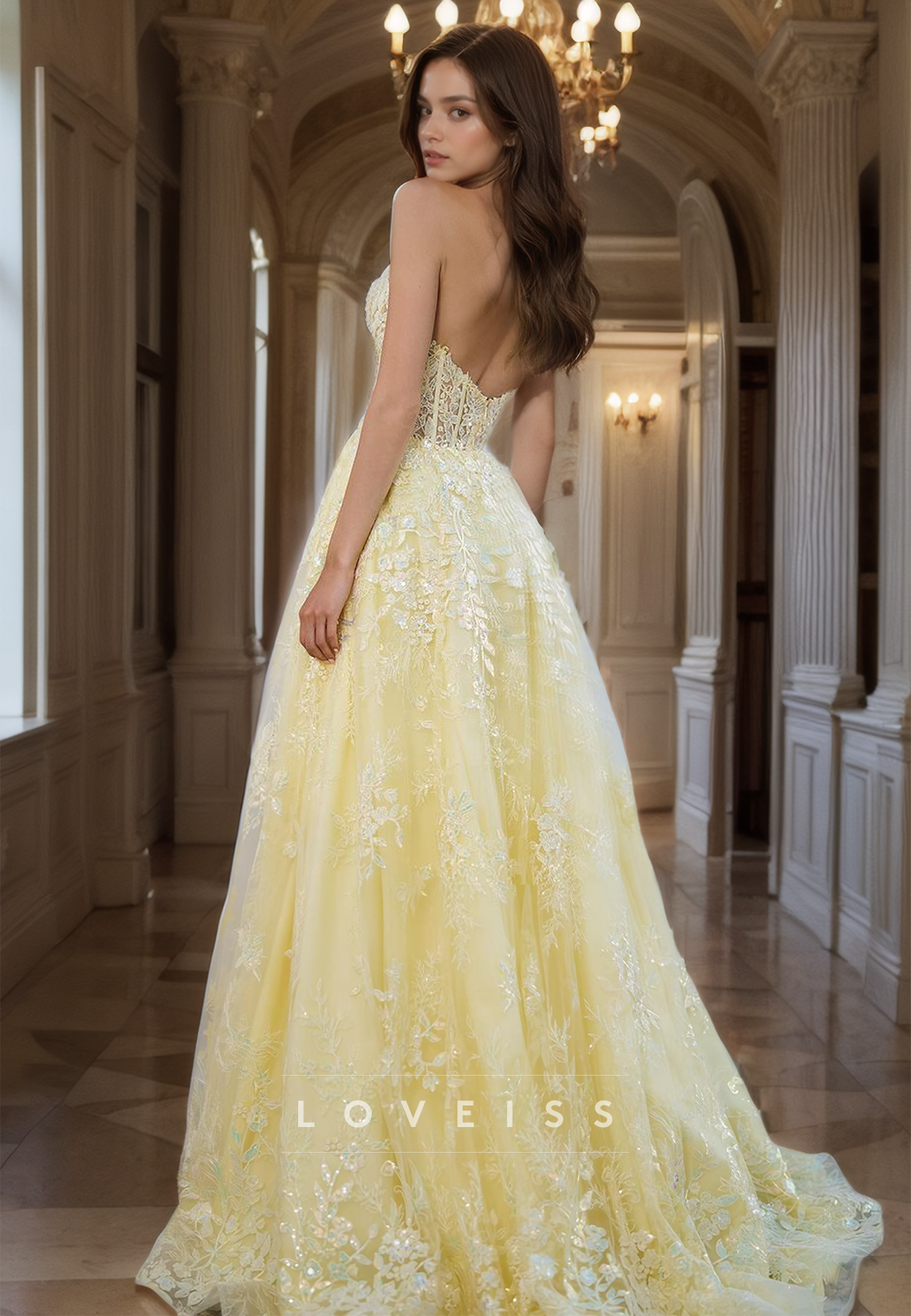 Sweetheart Sleeveless Appliques Side Slit A-Line Prom Dress